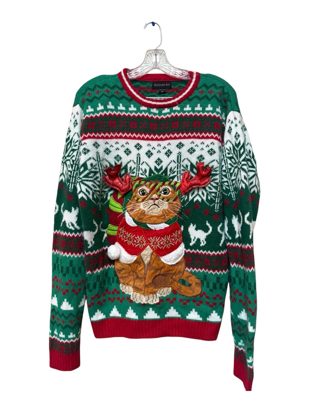 Blizzard Bay M Cat Ugly Christmas Sweater 3D Antlers Holiday Unisex